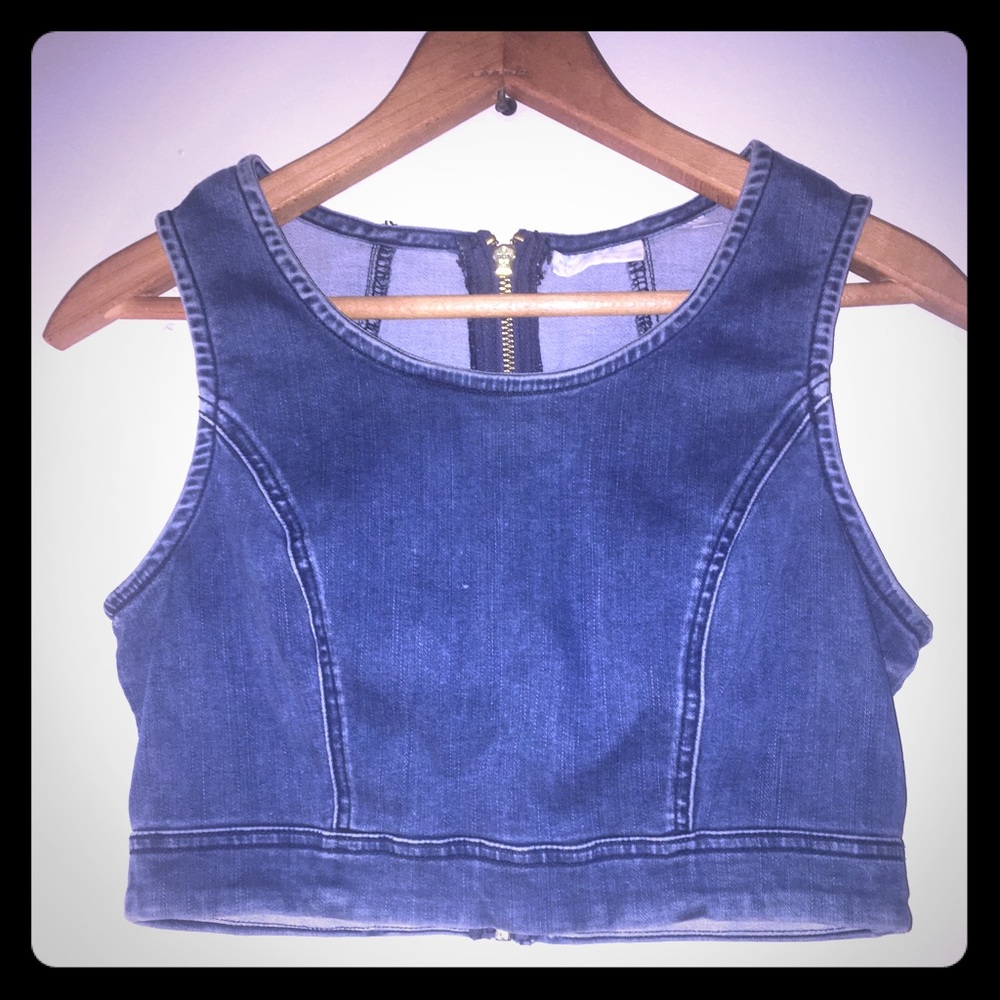 Denim Zip-Up Crop Top